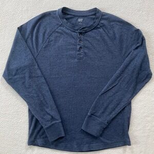 Gap Henley Shirt Mens Medium Blue Raglan Long Sleeve Heathered Casual gorpcore